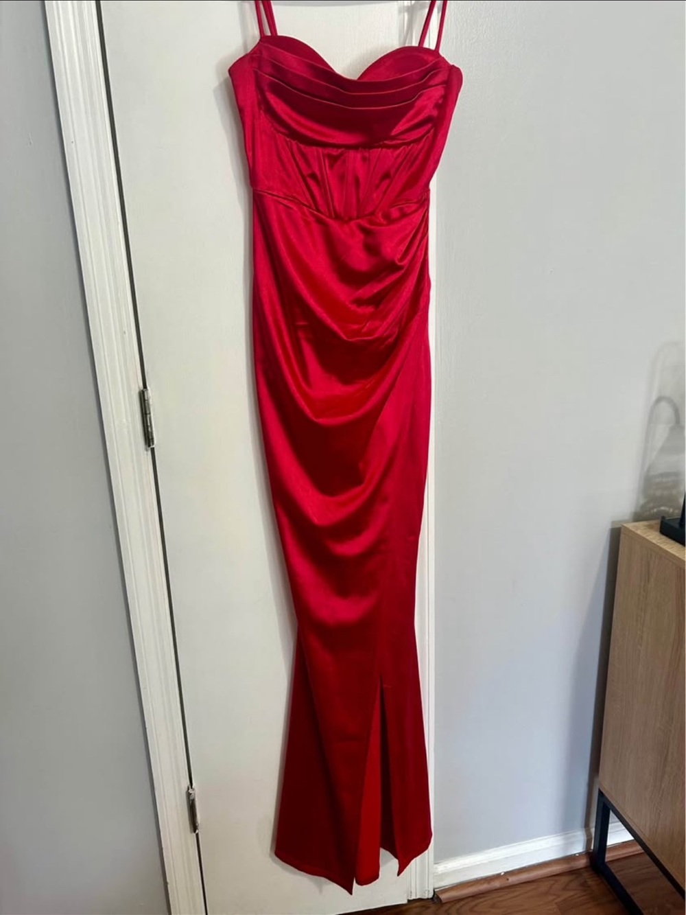 Windsor Red Satin Spaghetti-Strap Maxi Dress